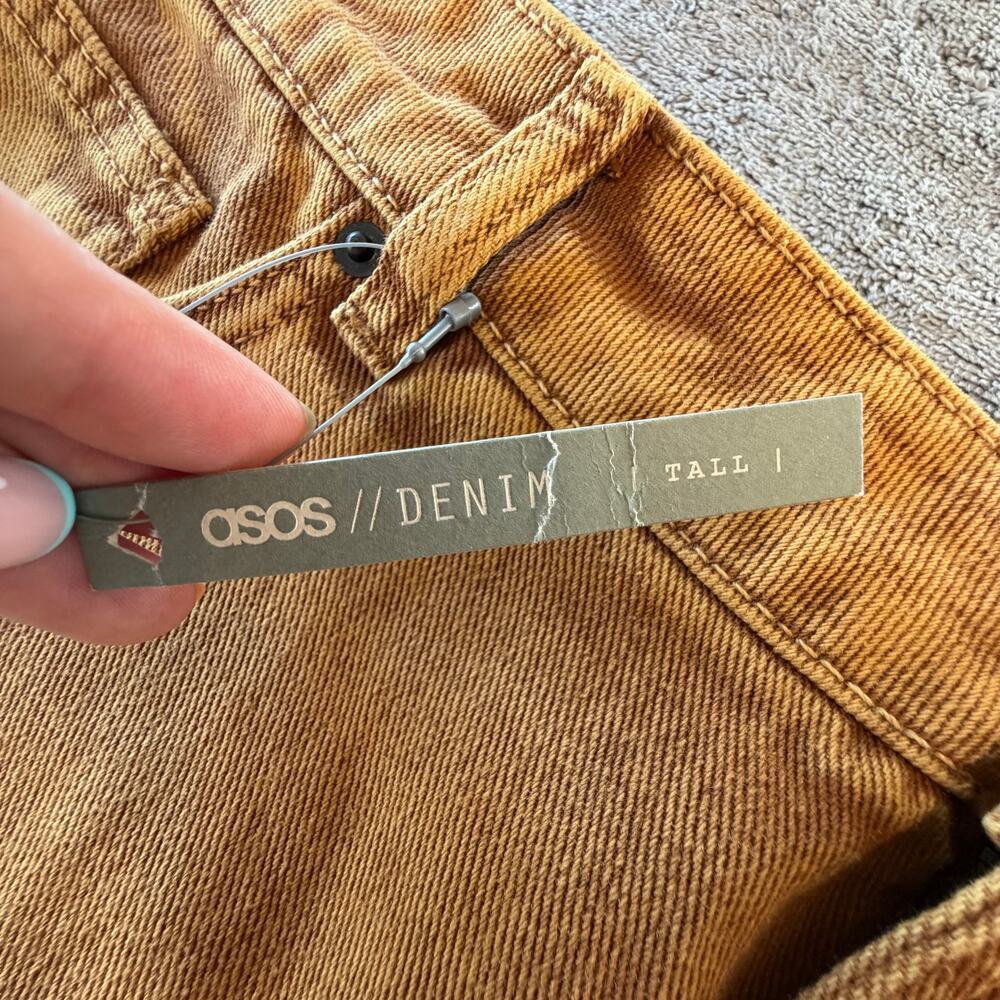 ASOS Mustard Yellow Denim Skirt Tall Womens Size 8 NWT Y2K Skater Casual - Picture 4 of 7